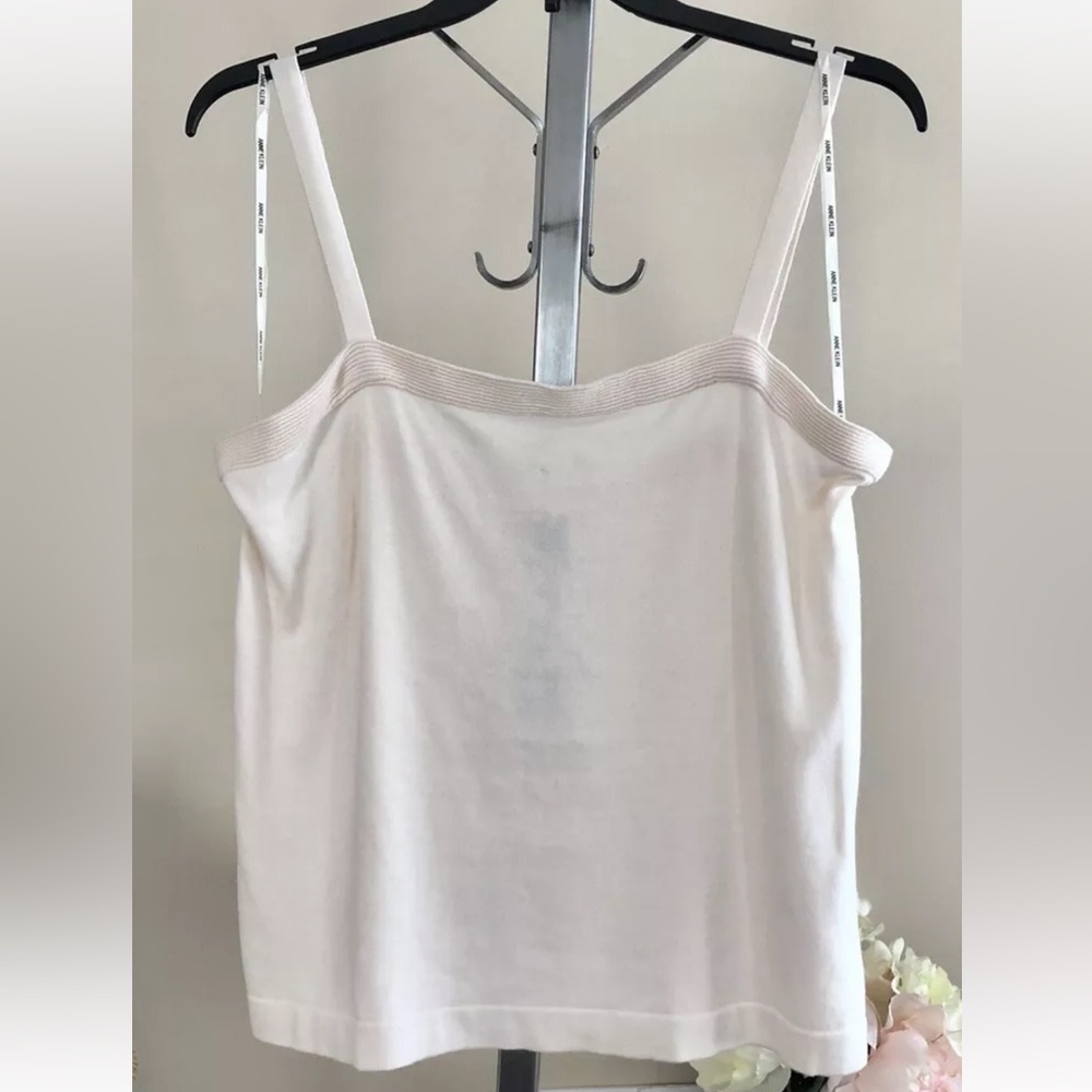 Ann Klein Tops Women's Size XL Cream Knitted Tank-Top Sleeveles Straight Neck152